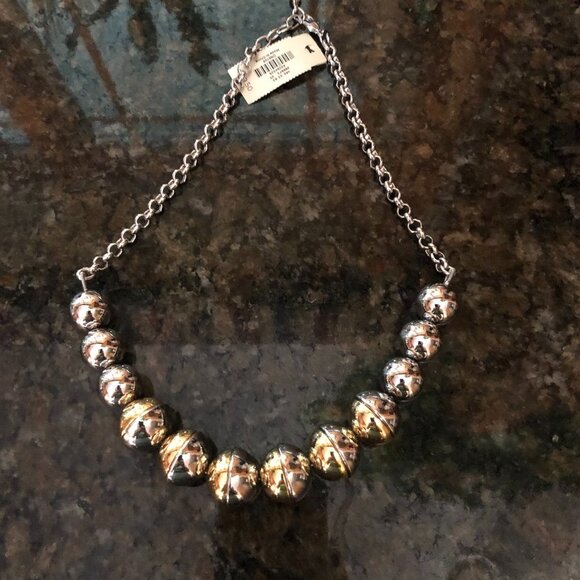NWT Talbots mixed metal silver gold beaded necklace - Picture 1 of 3